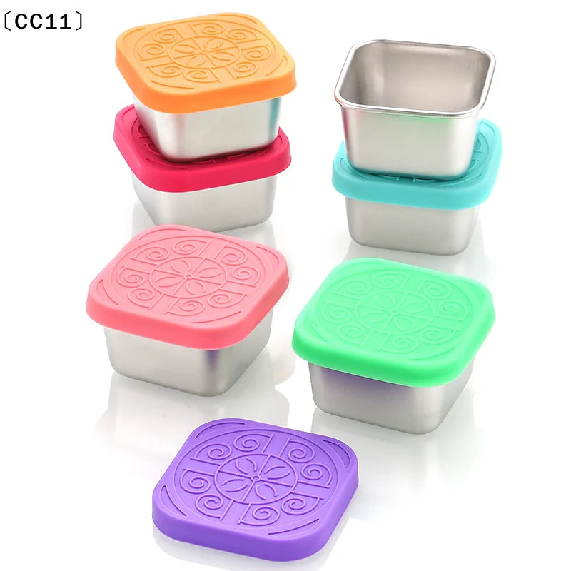 1 Stainless Steel Salad Box Snack Seasoning Container Silicone Lids Qme