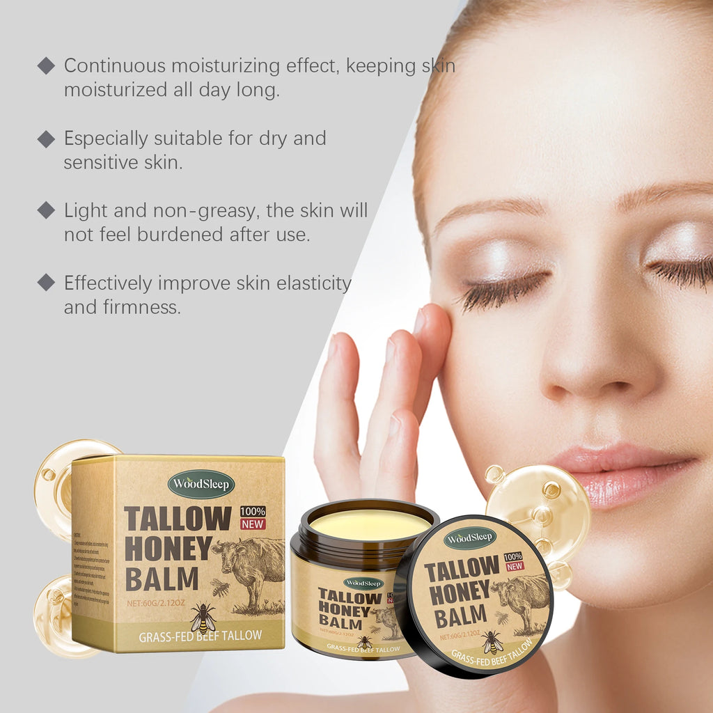 Beef Tallow Honey Balm Moisturizing Hydrating Face Cream Body Lotion Fades Fine Lines Tighten Soothen Brightening Facial Skin Qme