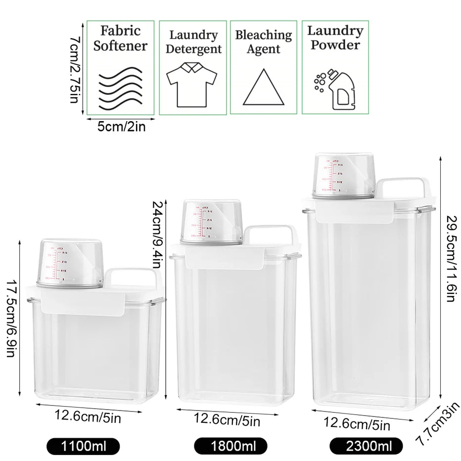 1100/1800/2300Ml Refillable Laundry Detergent Dispenser Empty Tank for Powder Softener Bleach Storage Container with Labels Qme