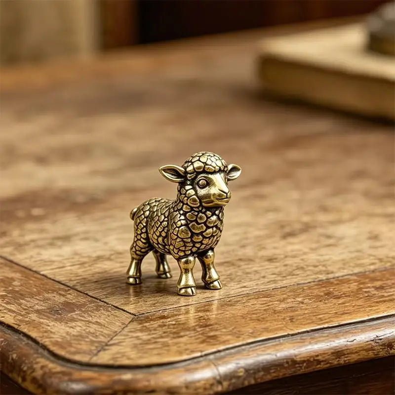 Chinese Zodiac Goat Lucky Statue Hand Polished Brass Sheep Figurine Qme