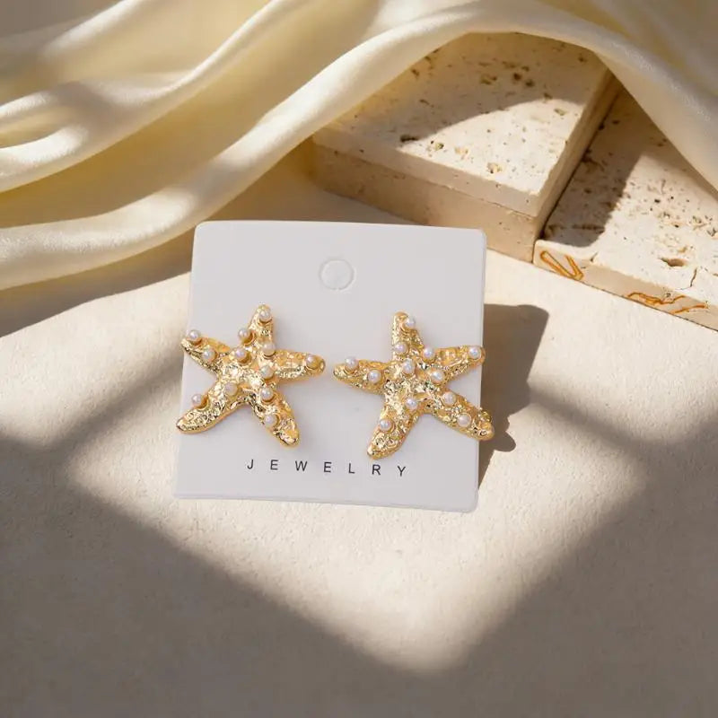 Bohemian Shell Pearl Drop Earrings Gold Plated Ocean Women Beach Qme A7