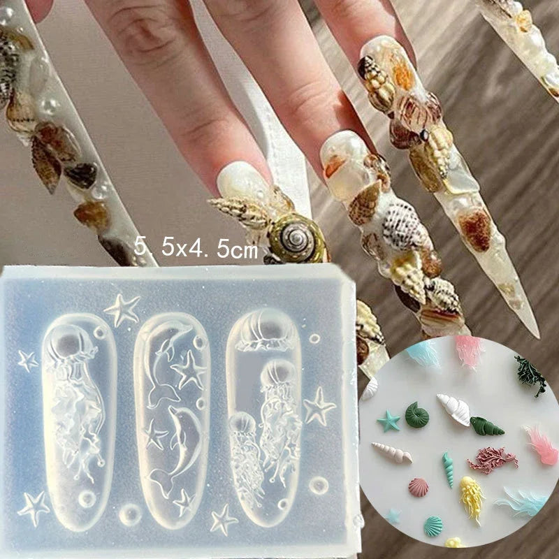 Ocean Series Animal Silicone Mold Sea Shell Conch Nail Stamplates Qme