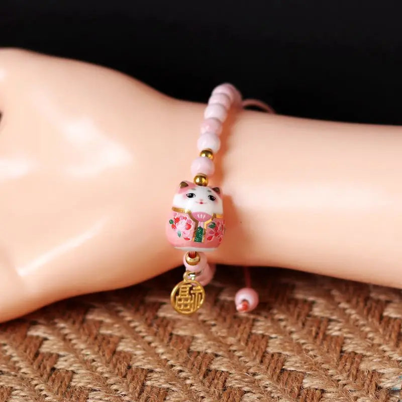b03 Chinese Style Cute Ceramic Fortune Cat Fu Bracelet Originality Fortune Wish Men Women Red String Bracelet Fashion Jewelry Qme