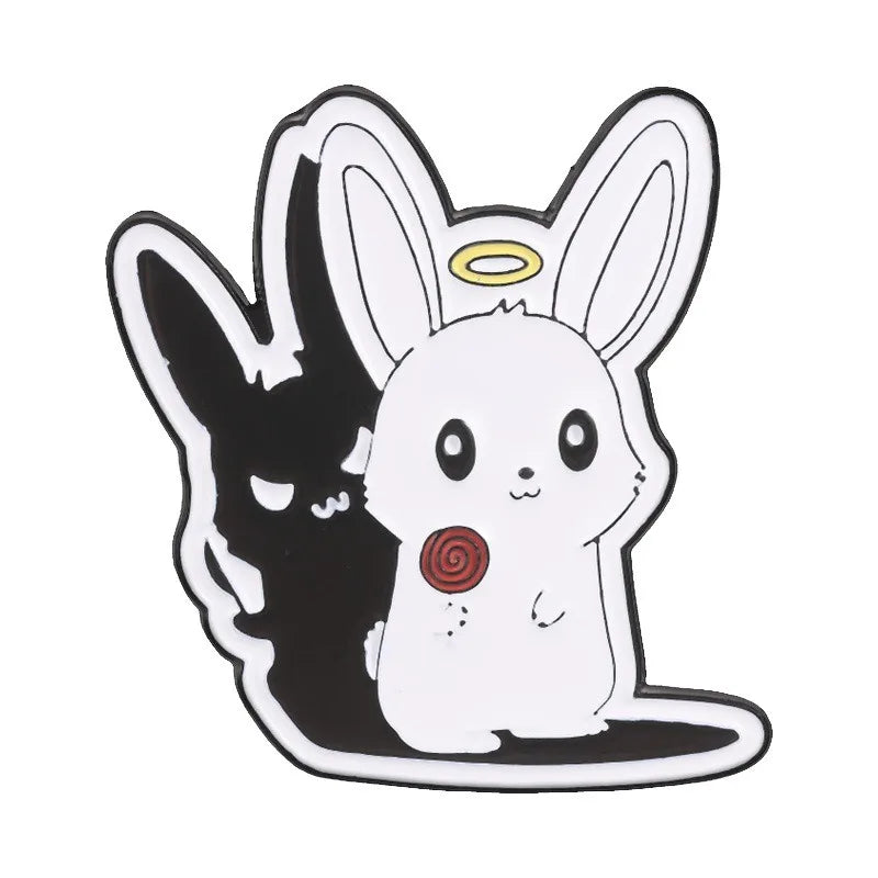 Cute Cartoon Rabbit Metal Enamel Pins Angel Halo Shadow Bunny & Slogan Text Brooches Backpack Hat Decor Gift For Teen Girls Qme Style1