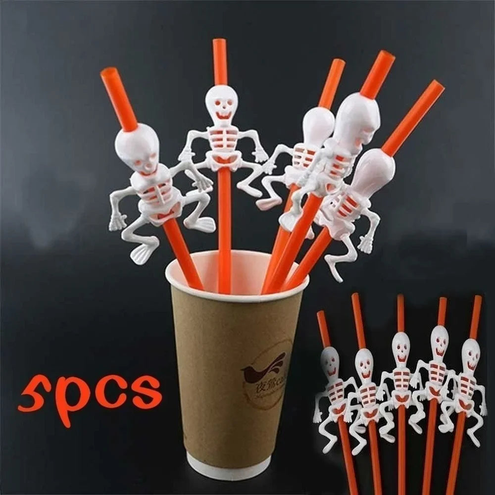 Halloween Straws Home Party Decoration Holiday Bar Cartoon Skull Qme