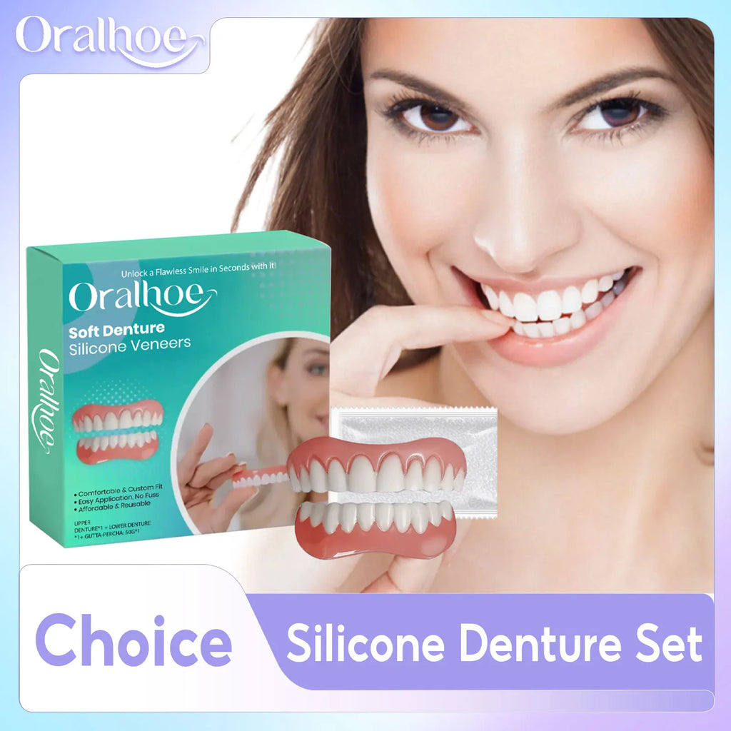Silicone Dentures False Teeth Full Set Easy Wear Comfortable Anti Friction Protect Mouth Prevent Falling Soft Denture Reline Kit Qme