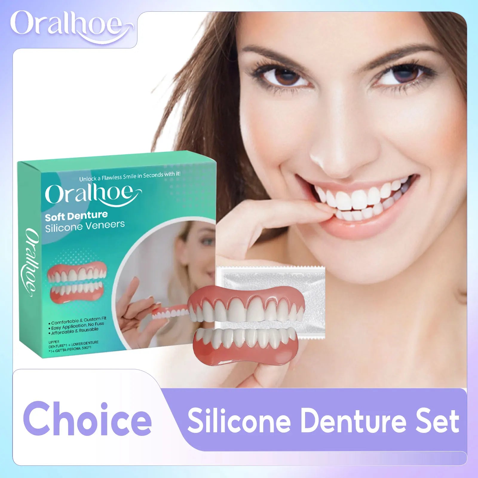 Silicone Dentures False Teeth Full Set Easy Wear Comfortable Anti Friction Protect Mouth Prevent Falling Soft Denture Reline Kit Qme