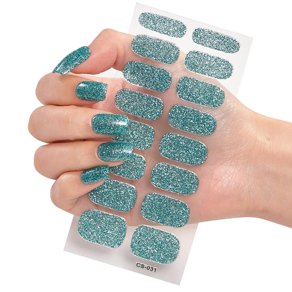 Hot 16Tips/1 Sheet Full Cover Nail Stickers Glitter Nail Polishs Strips Sparkling Red Self Adhesive DIY Manicure Art Decoration Qme