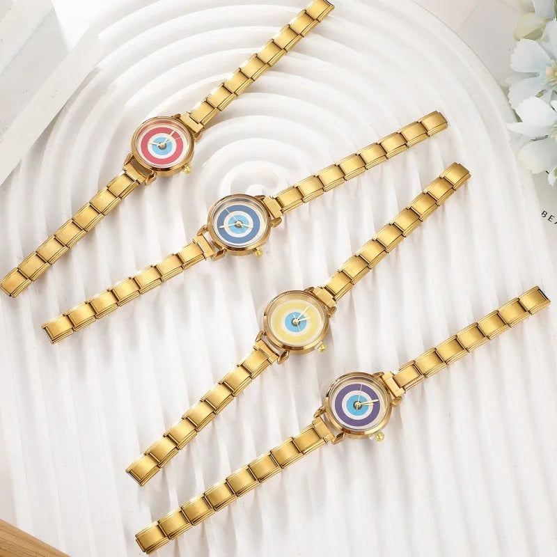 Wholesale New Luxury Women Casual Watches Fashion Colorful Round Dial Stainless Steel Strap Watch For Womens Clock（Without Box） Qme