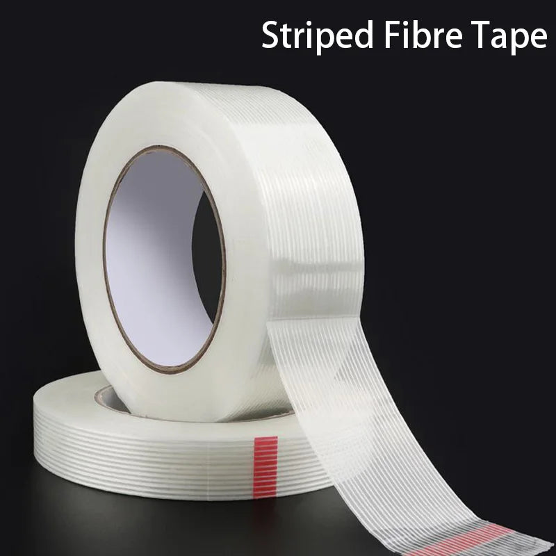 20M Striped Fiber Tape Lithium Battery Pack Insulation Wrap Fiberglass Tape Single Side Adhesive Seal Packaging Fixed Qme