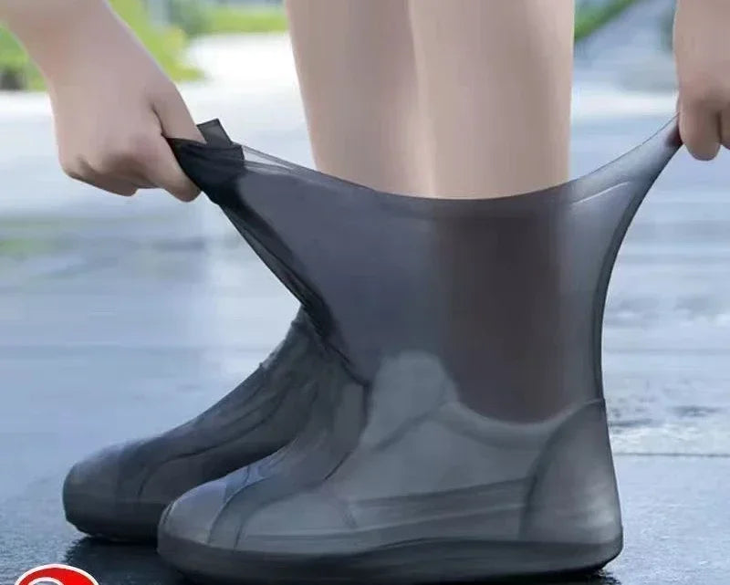 1 Pair Latex Waterproof Shoe Covers Lip-resistant Rubber Rain Boot Qme black