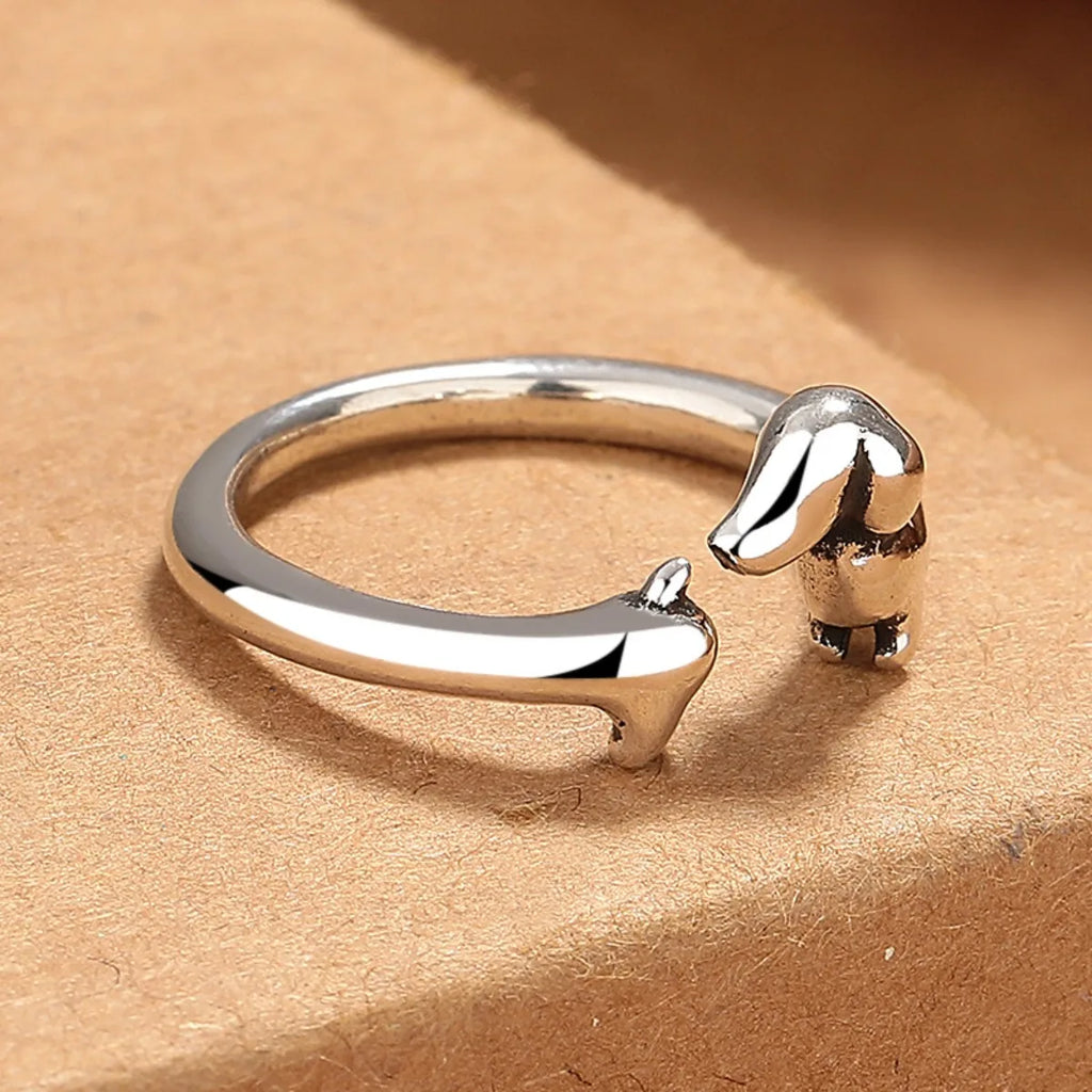 New Cute Dachshund Dog Simple Silver Adjustable Rings Original Open Sausage Dog Pet Rings for Women Vintage Animal Jewelry Qme