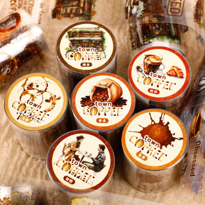 Vintage Coffee Themed PET Washi Tape, Aesthetic Decor for Junk Journals, Notebooks & DIY Art Crafts Qme