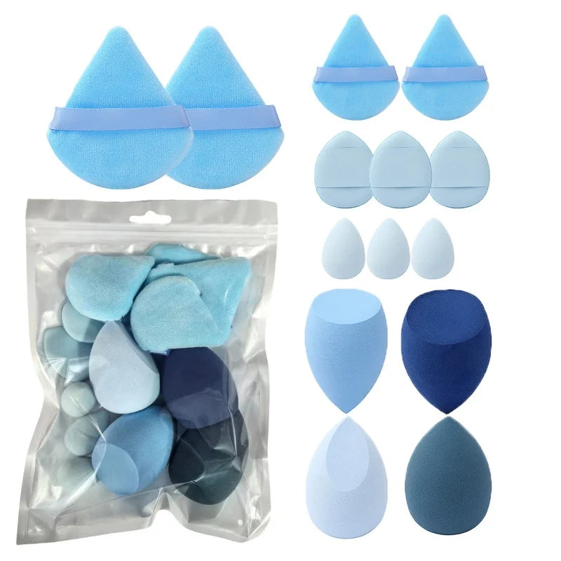 14pcs Makeup Sponge Puff Set Velvet Triangel Powder Puff Beauty Egg Mini Finger Cosmetic Puff For Loose Powder Foundation Cream Qme 14pcs blue