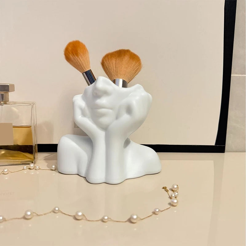 Creative Art Vase Makeup Brush And Pen Holder Multi-Functional Desk Organizer Statue Ornament Home Office Decor Qme