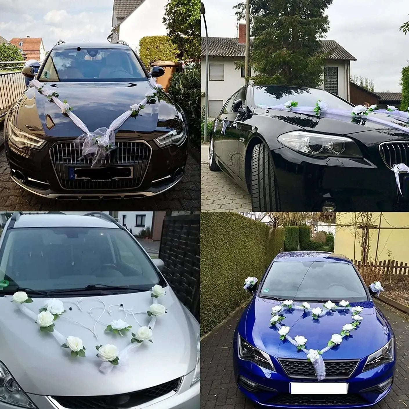 White Rose Artificial Flower for Wedding Car Decoration Bridal Car Decorations Door Handle Ribbons Silk Flower Qme