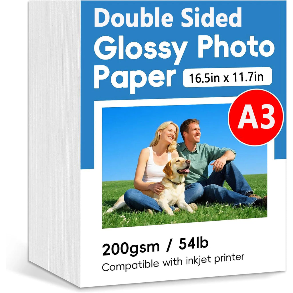 A3 Double Sided Glossy Photo Paper 11.7X16.5Inches Thick 200gsm Picture Paper for Inkjet Printer Dye Ink for Calendar Menu Qme
