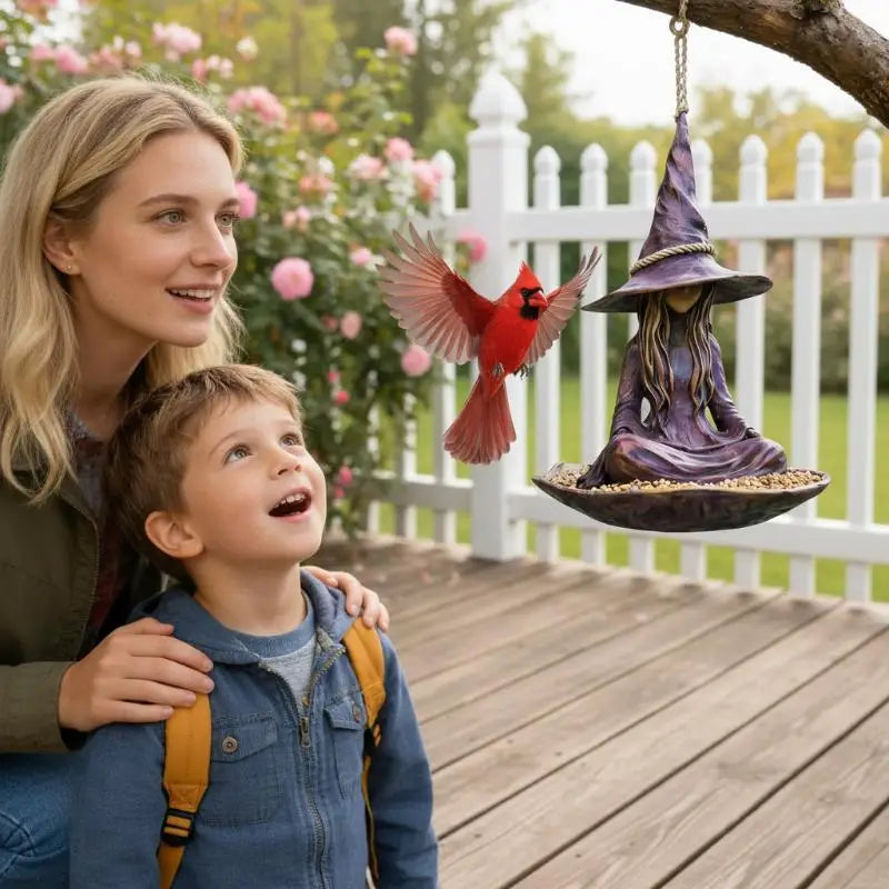 Meditating Garden Bird Feeder Purple Resin Hat Design Rope Hanger X Qme