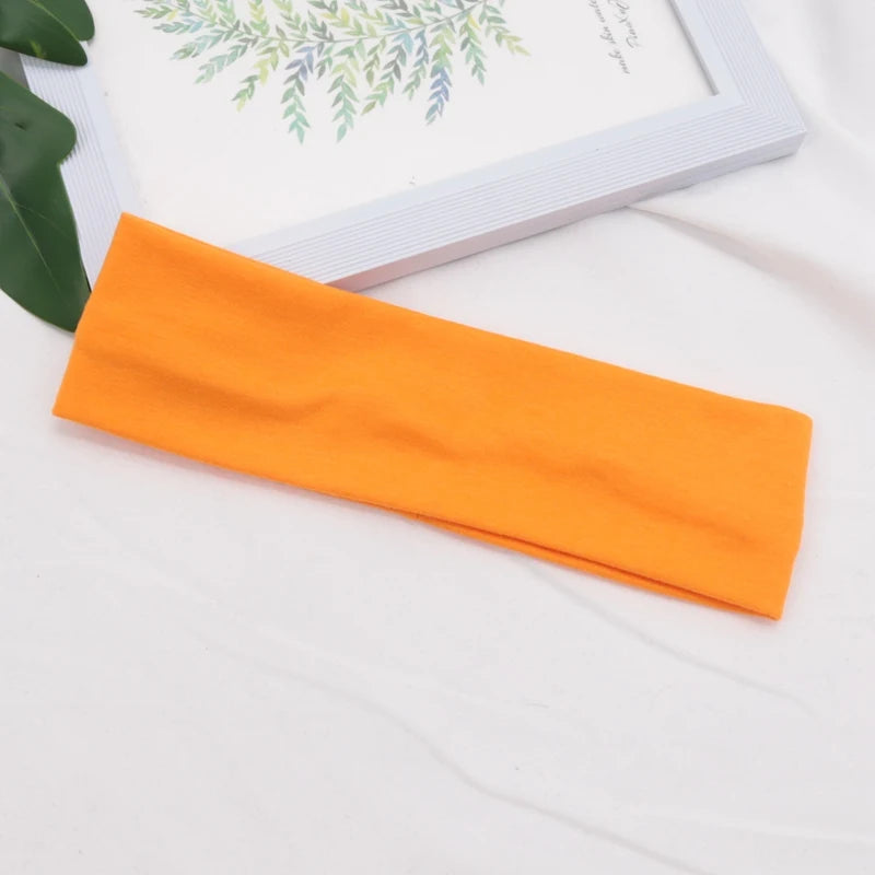 Cotton Solid Sports Headbands Gym Running Yoga Sweat Hair Bands Qme Orange