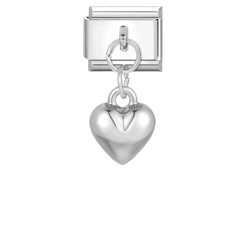 Colored Crystal Turtle Moon Heart Italian Charm Stainless Steel Link