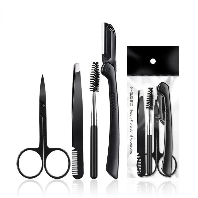 Black Eyebrow Trimming Scissors Stainless Steel Tweezers Scraping Qme