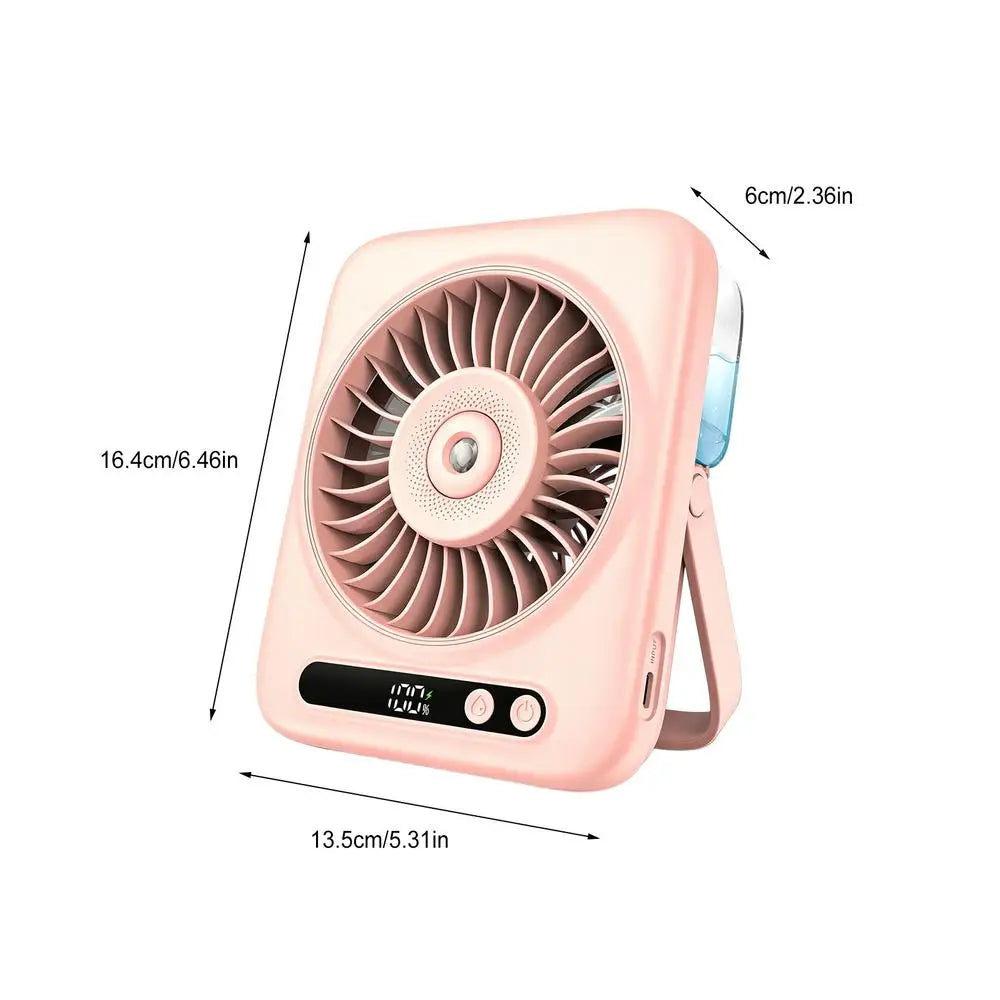 Mist Fan 5-Speed USB Rechargeable Desk Wind Blower 120-Degree Adjustable Angle LED Display Portable Fan Mist For Bedside Dorm Qme China Mainland Pink