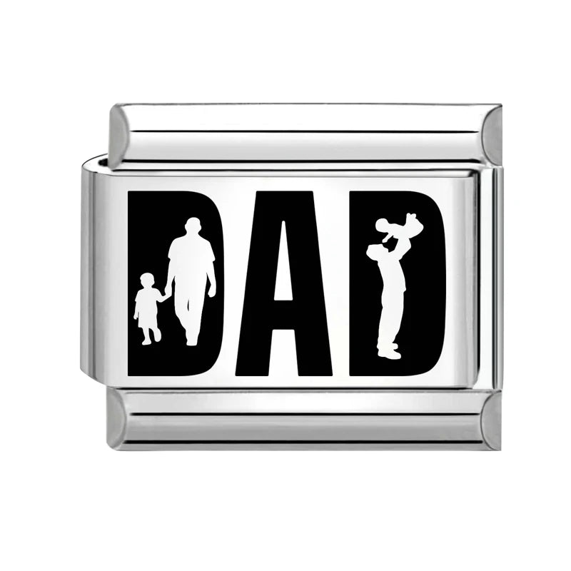 Wholesale 2026 Women Men Girls Best Dad Charm Italian Link Fit 9mm Bracelet Stainless Steel DIY Making Jewelry Gift Dropshipping Qme Style 10