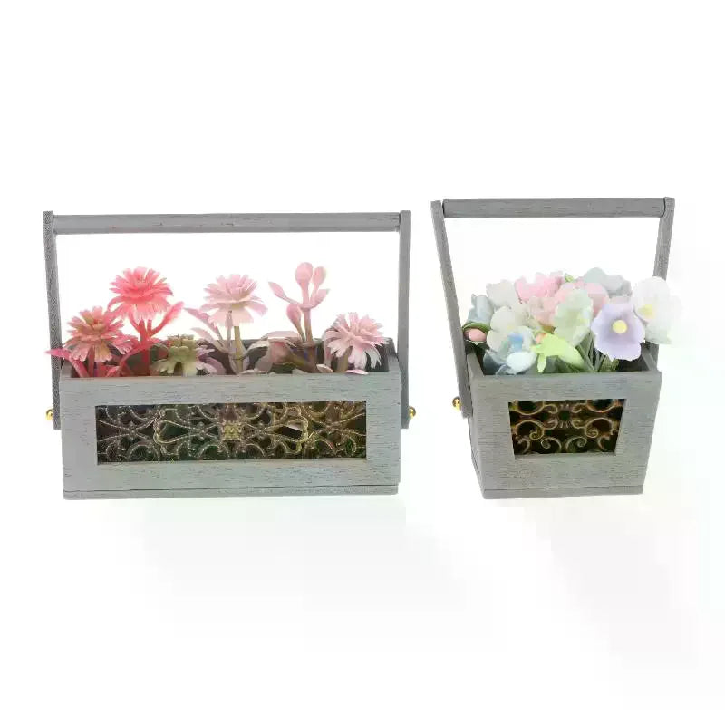Exquisite Miniature Flower Basket with Artificial Flowers, Perfect Mini Garden Decoration & Micro Landscape Photography Prop Qme