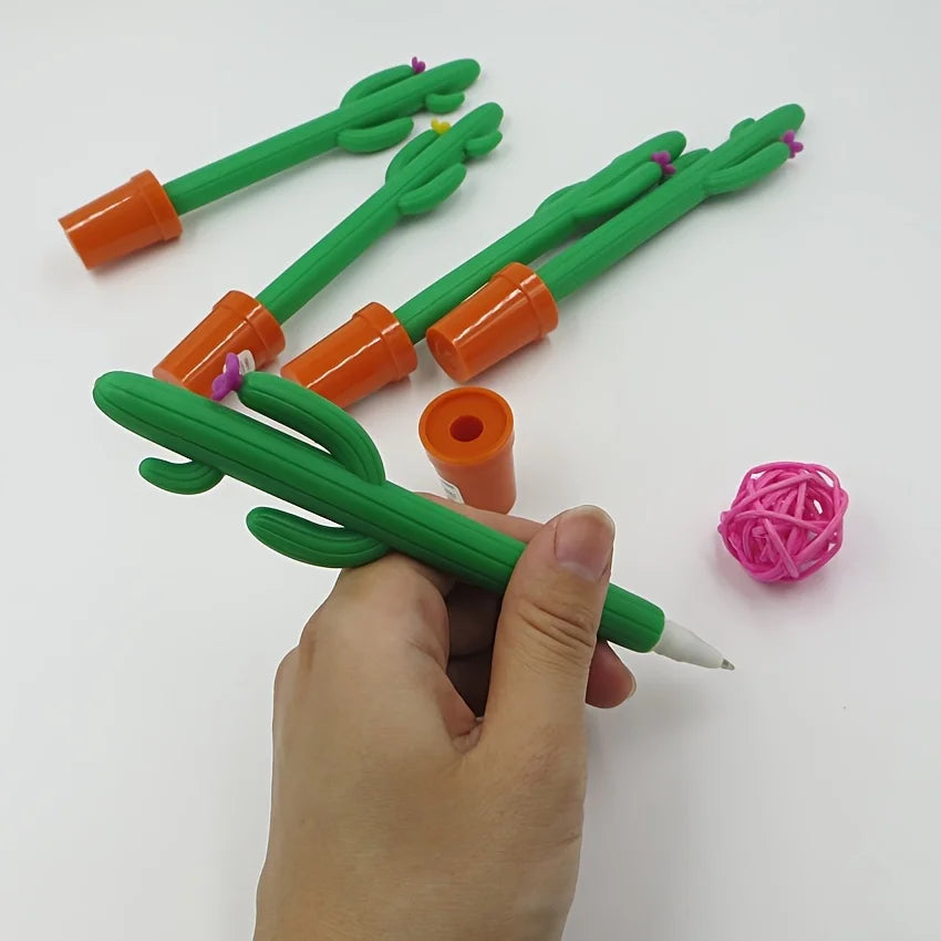 Cute Cactus Shaped Gel Pen, 0.5mm Blue Ink Neutral Pen, Creative Silicone Plant Pen for Students Office Qme