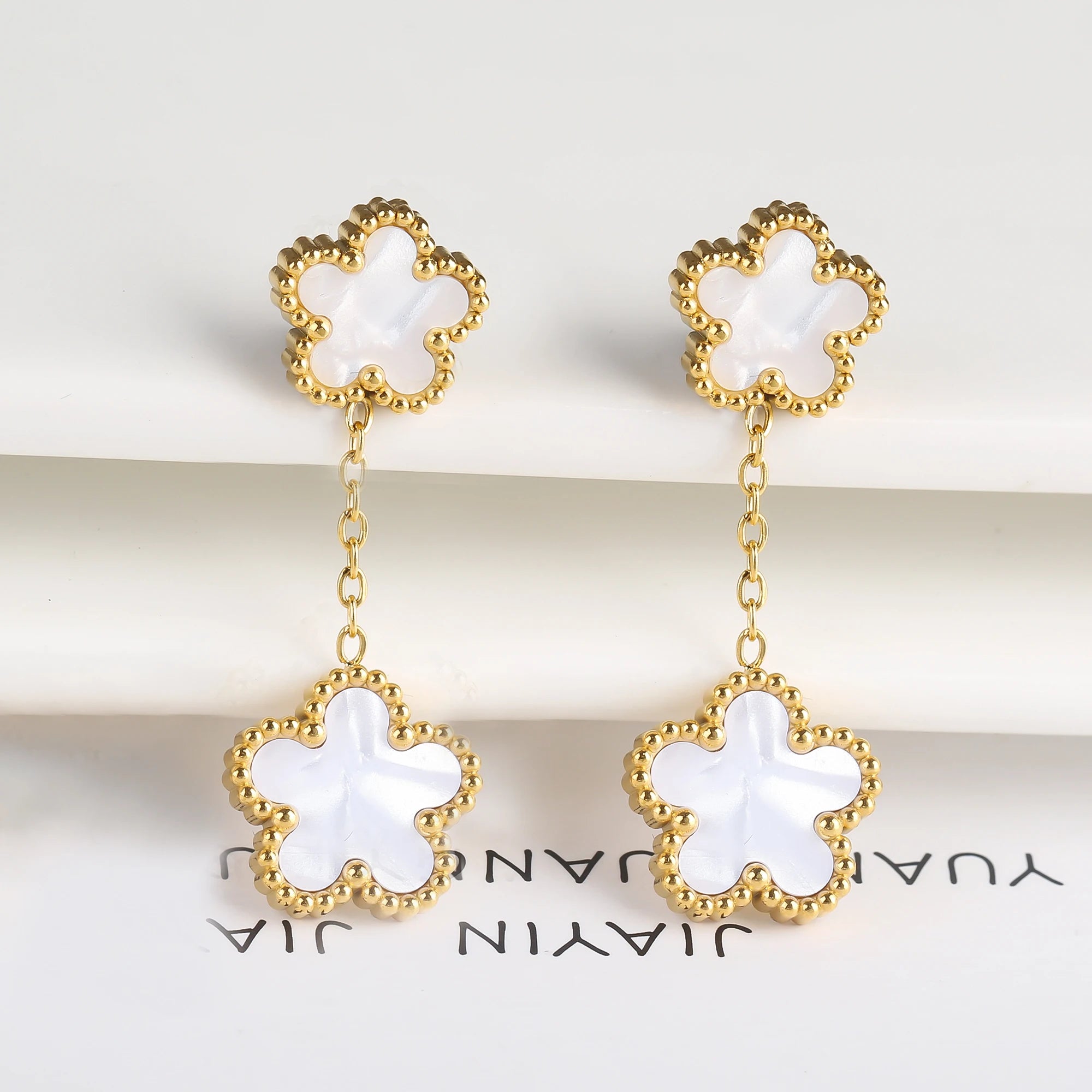 High Quality Stainless Steel Five-Leaf Flower Plant Earrings Classic Luxury For Woman Party Wedding Jewelry Hot Sale Clover Qme Earrings 12