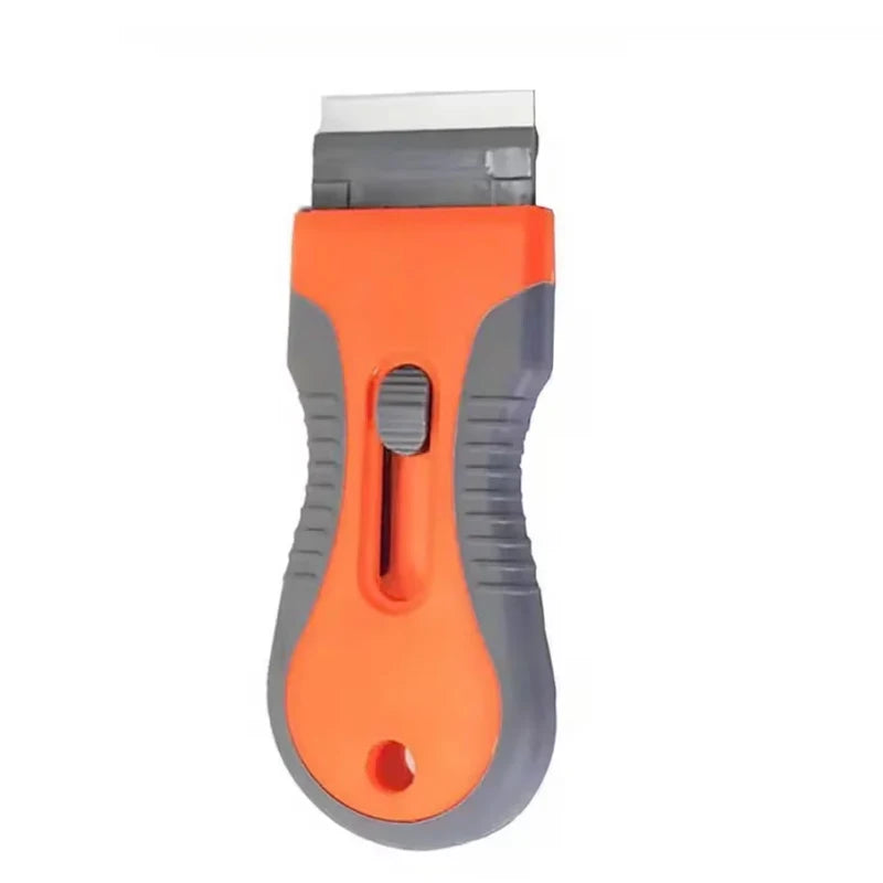 Ceramic glass scraper with retractable adjustable handle for removing labels, stickers from stoves, kitchens, and bathrooms Qme 1pc orange