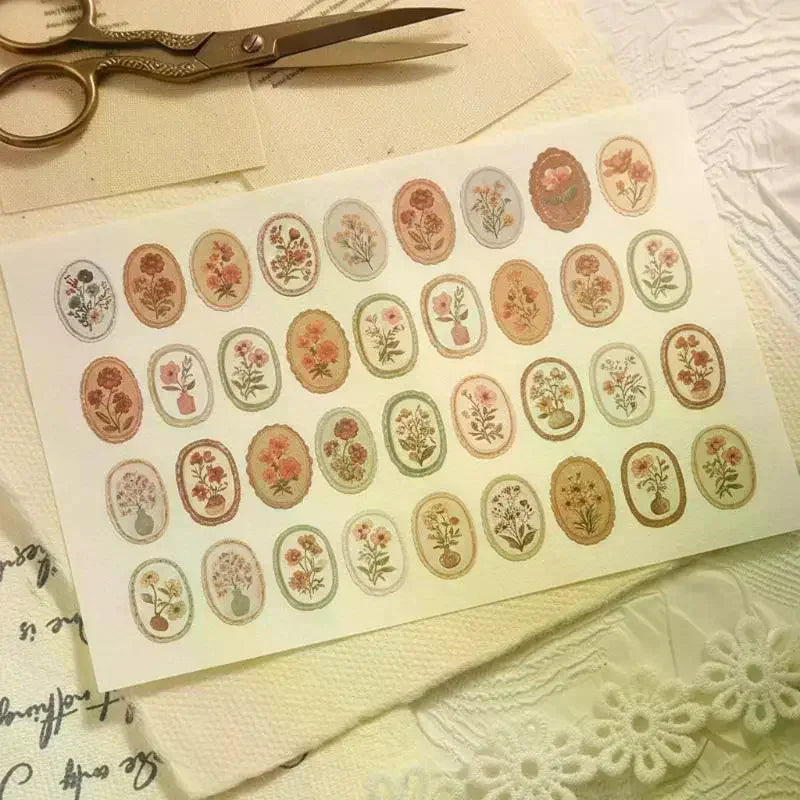 45pcs Serene Florals Sticker Pack - Boxed Flower Theme Collection, DIY Journal Collage Decor Set, Literary Stationery Qme