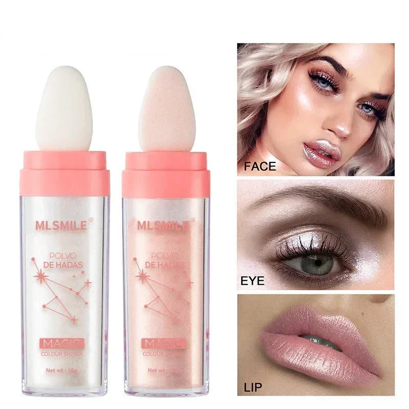 Shimmer Fairy Powder Highlighter Powder White Loose Highlighter Face Body Glitter Wand Makeup Bronzer Illuminator Powder Qme