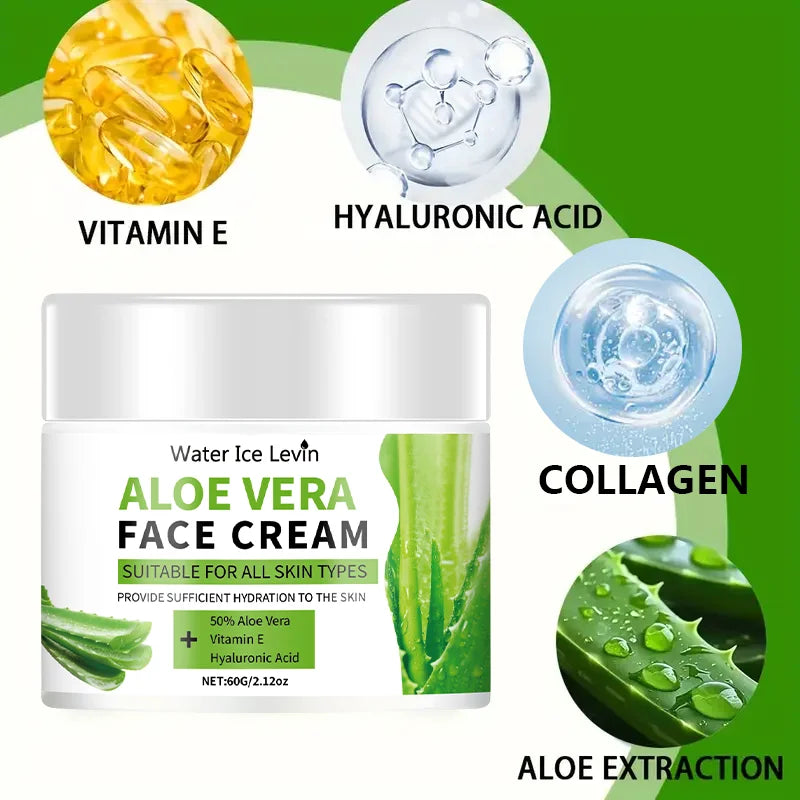 Aloe Vera Face Cream, Hypoallergenic Moisturizer for Both Men and Women, Contains Hyaluronic Acid and Collagen, Suitable for All Skin Types, Soothing and Moisturizing, Non-Irritating Qme