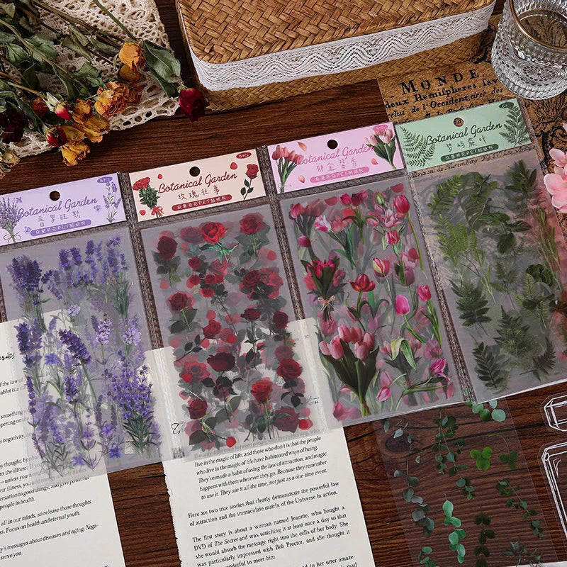 6 Pcs Journal Stickers, Plant and Flower Stickers,PET Waterproof Transparent Floral Patterns,DIY Photo Album Decoration Stickers Qme
