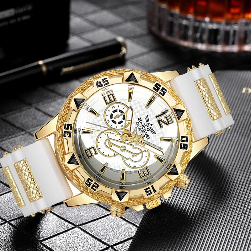 Três Eye Mixed Bar Scale Dial, refinado Silicone Quartz Watch, negócio elegante Qme