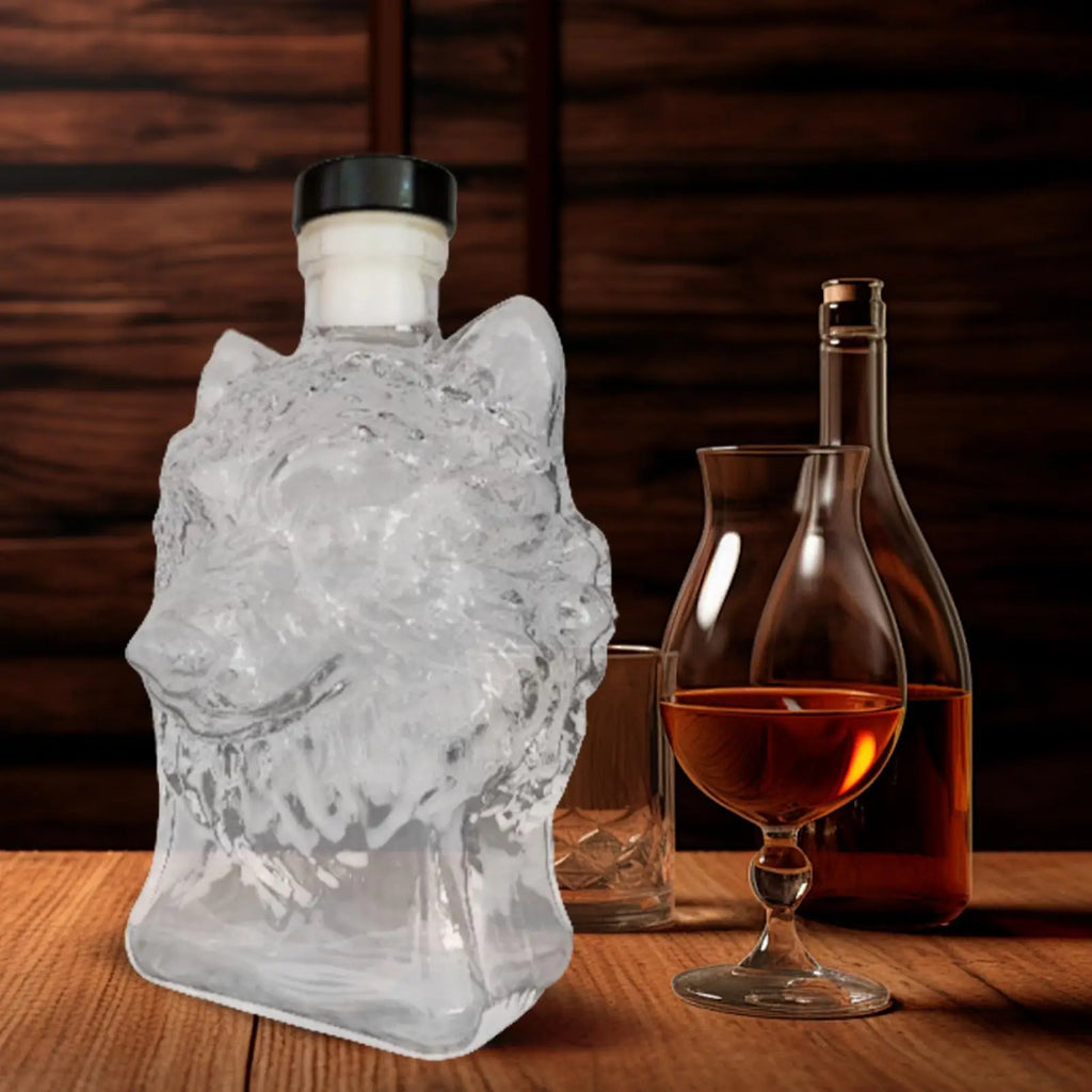 Whiskey Decanter Glass Wine Bottle Wolf-head Profile Spirit Bar Tool Qme