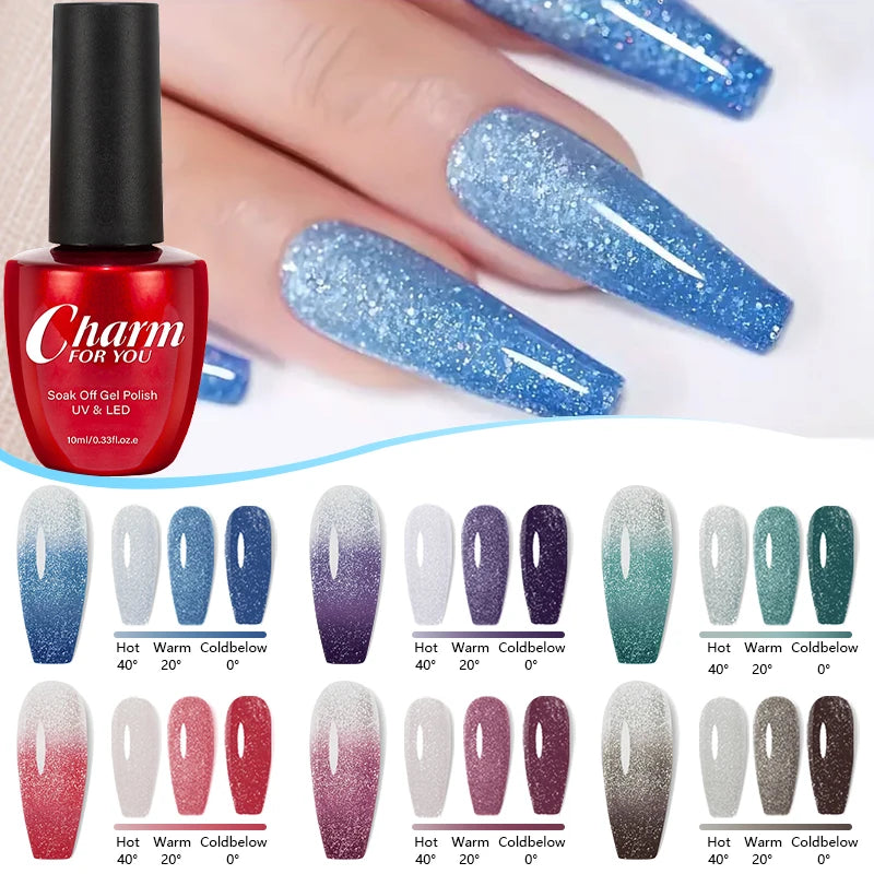 Thermochromic Diamond Glue Changing Nail Art Polish Sparkle Shimmer Qme