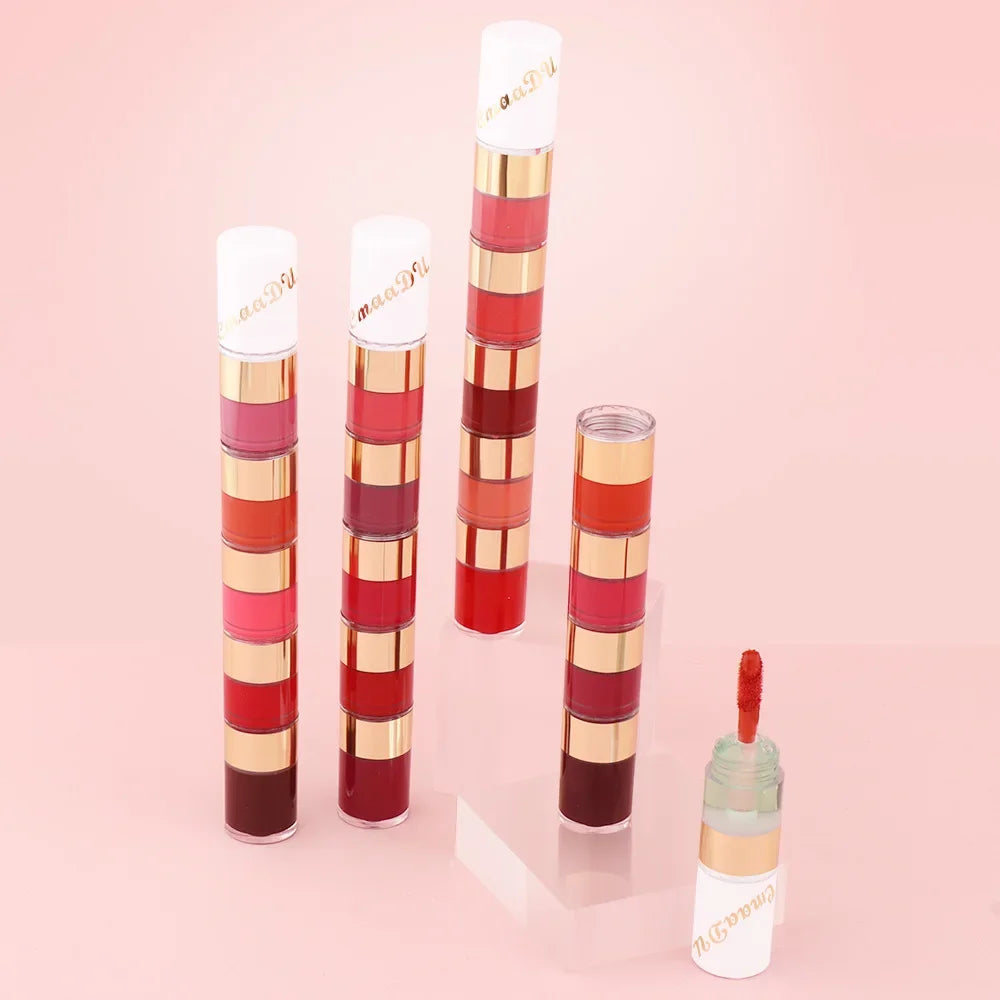 5 In 1 Matte Lipstick Kit Combo Strip Velvet Sexy Red Lip Tint Non-stick Cup Lip Gloss Lip Oil Makeup Lips Cosmetic Set Qme