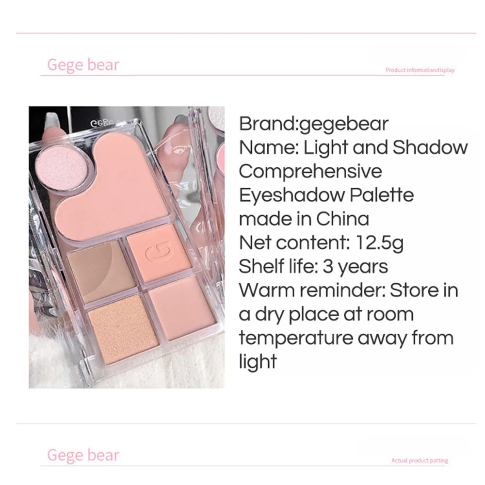 Pinky Heart Gege Bear Eyeshadow Palette Matte Pearlescent Earth Qme
