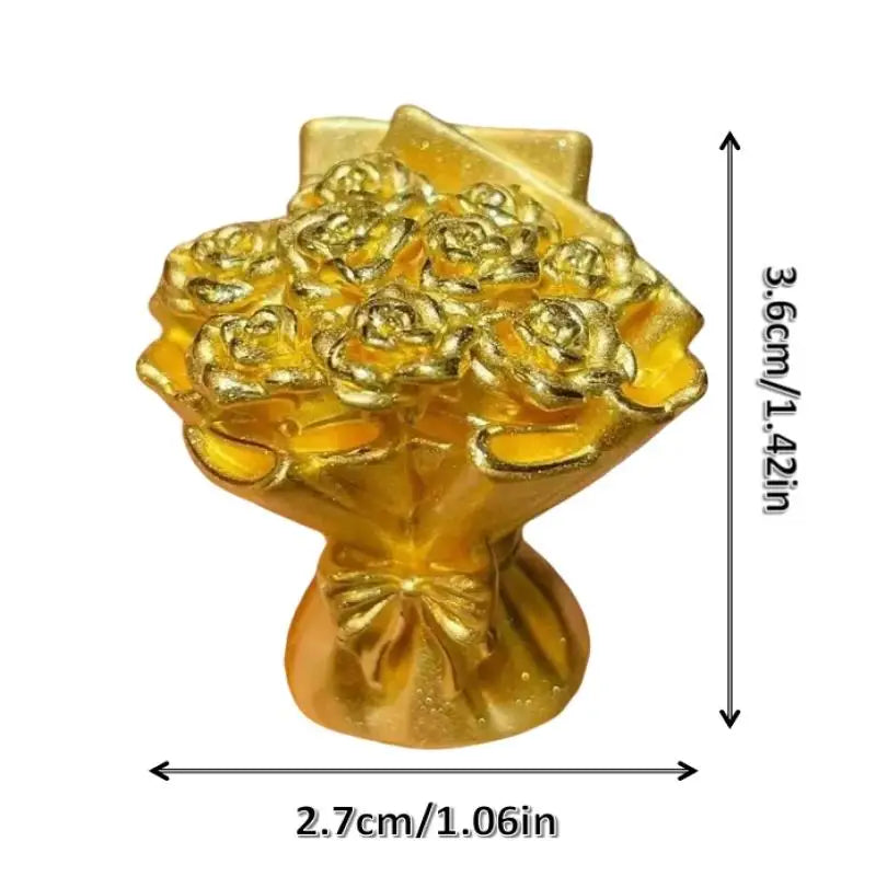 Mini Gold Rose Bouquet Ornament Handmade Metal Artificial Flower Qme 1pc