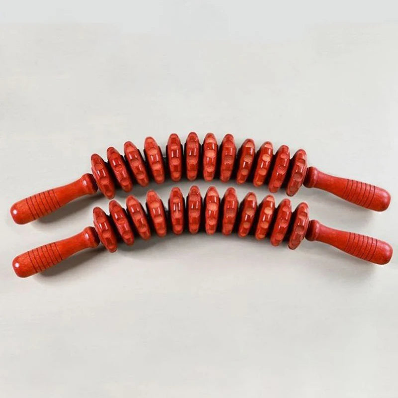 Wood Fascia Massager Anti-slip Handle Grooved Roller Arms Legs Thighs Qme