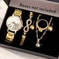 6pcs/set Bracelet Watch Fashion Narrow Strap Gold Steel Strap Quartz Watch Female Student Dial Fashion Set（Without Box） Qme Arabic Gold No Box