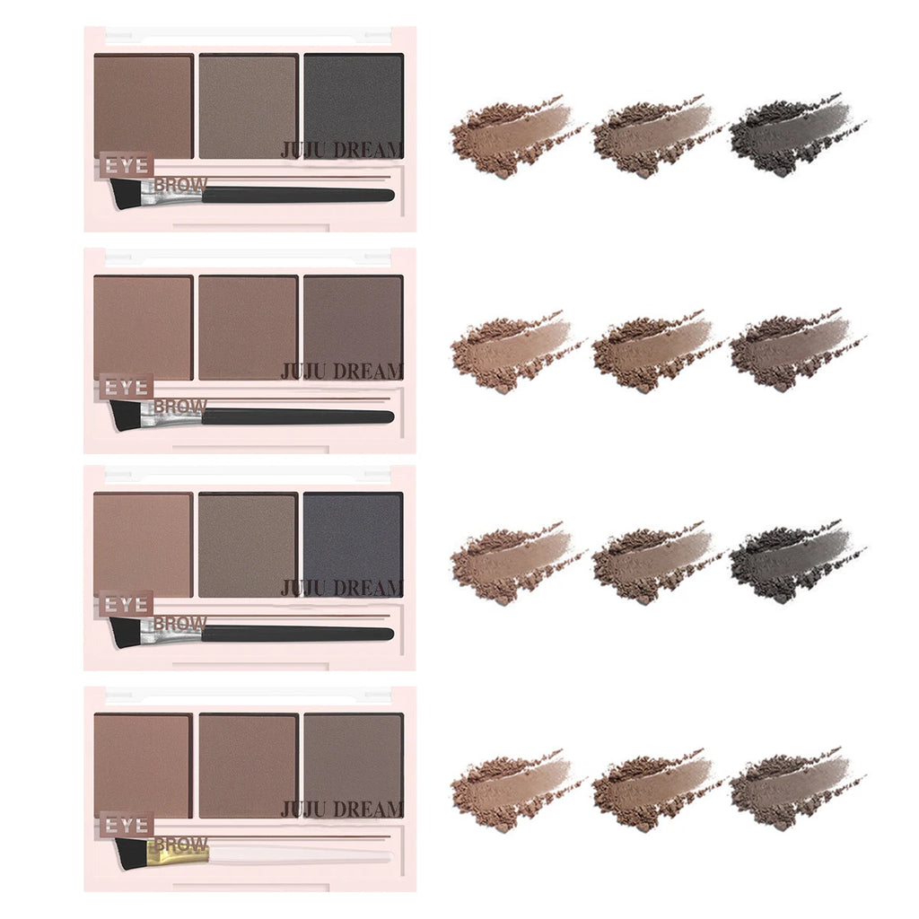 3-color Eyebrow Powder Palette With Eyebrow Brush - Natural Long-Lasting Eyebrow Powder Eyebrow Shape Waterproof and Sweat-proof Qme