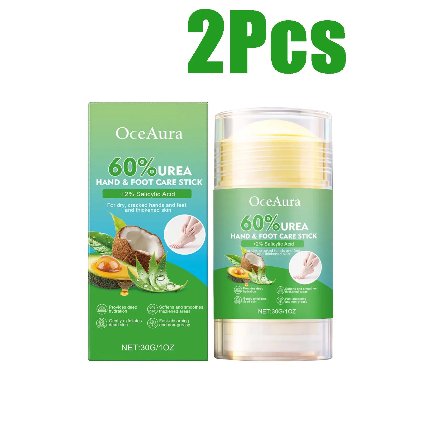 60% Urea Hand & Foot Care Stick Moisturizing Balm for Dry Rough Skin Gentle Exfoliation Softening Skin Cracked Heel Repair Care Qme 2 x 30g Boxed