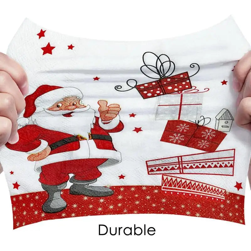 20/40 Christmas Party Napkins - Santa, Heavy Duty Disposable Dinner Napkins for Christmas Parties, Office or Gifts - Holiday Tab Qme