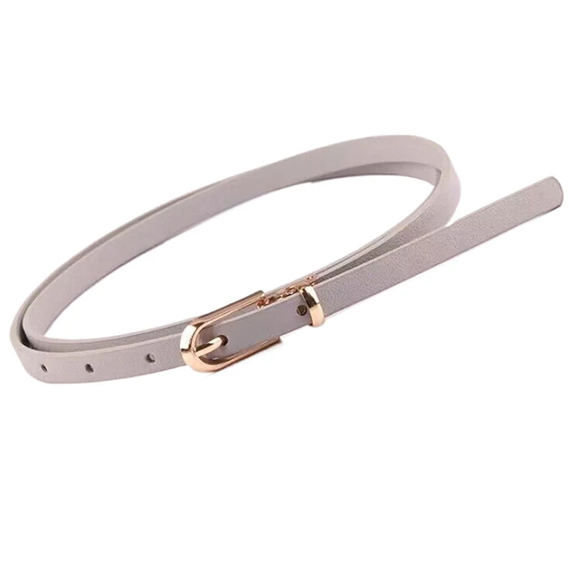 Fashion Black White Gray Women Belts Thin Waistband Pin Buckle Qme Gray