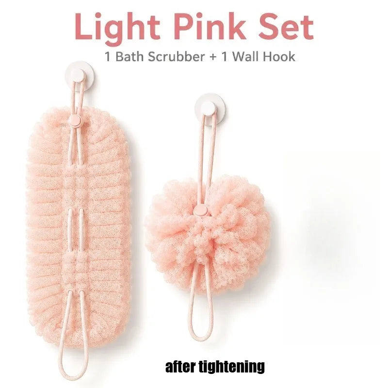 1 Bath Scrub Towel Back Cleaning Brush Shower Sponge Suction Cup Soft Qme Light Pink 1Pc