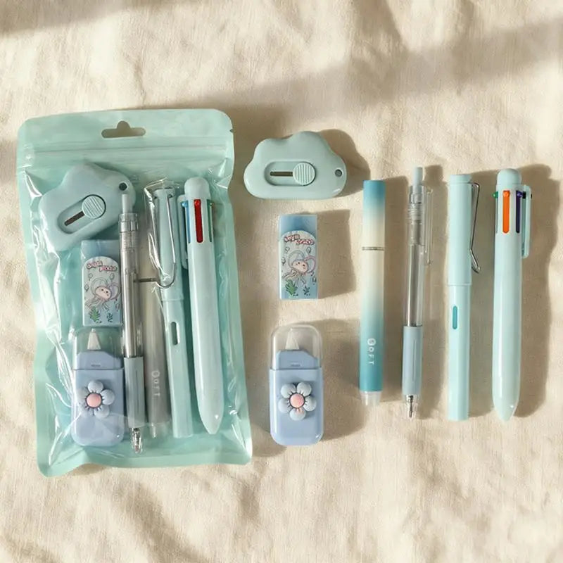 7-Pcs Stationery High-quality Student Graduation Neutral Pen Learning Qme blue