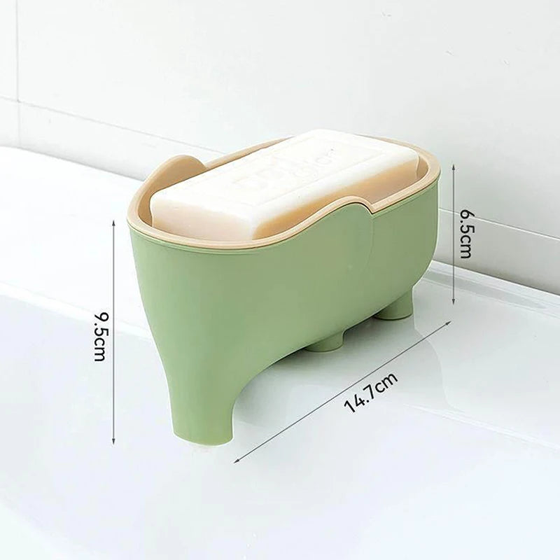 Double Layer Creative Elephant Shape Soap Box Dish Drainable Holder Qme Green
